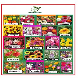STOREFLIX DIFFERENT MIX VARIETY MIX 20 FLOWER SEEDS PACK MORE THAN 900+ SEEDSWITH FREE 100 GM COCOPEAT POTTING SOIL COMBO PACK WITH USER MANUAL FOR INDOOR OUTDOOR HOME AND TERRACE GARDENING USE