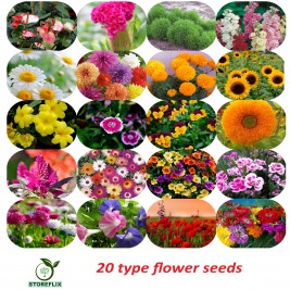 STOREFLIX All season mix 20 variety flower seeds combo pack with free growing soil