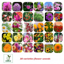STOREFLIX All season mix 30 variety flower seeds combo pack with free growing soil